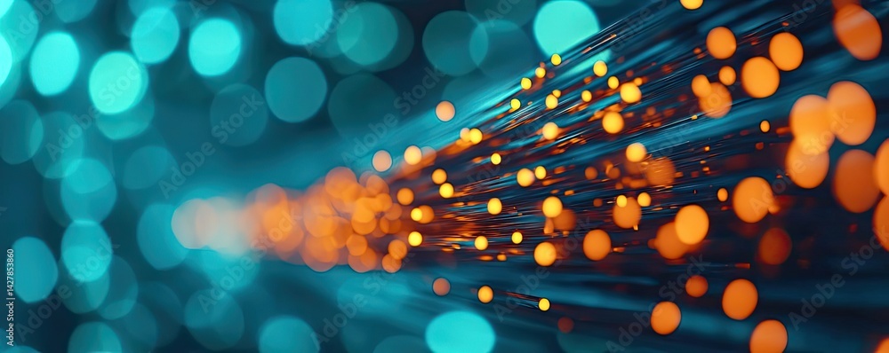Aufkleber lights of glowing fiber optic cables showing network connectors concept. abstract image featuring vi