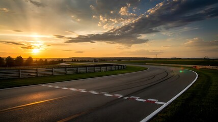 Fototapeta premium An empty race track during a beautiful sunset, highlighting the path and course
