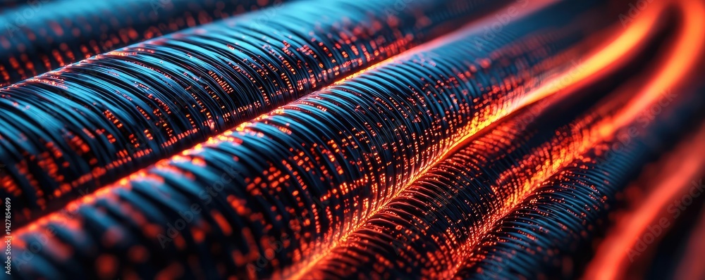 Poster lights of glowing fiber optic cables showing network connectors concept. abstract representation of 