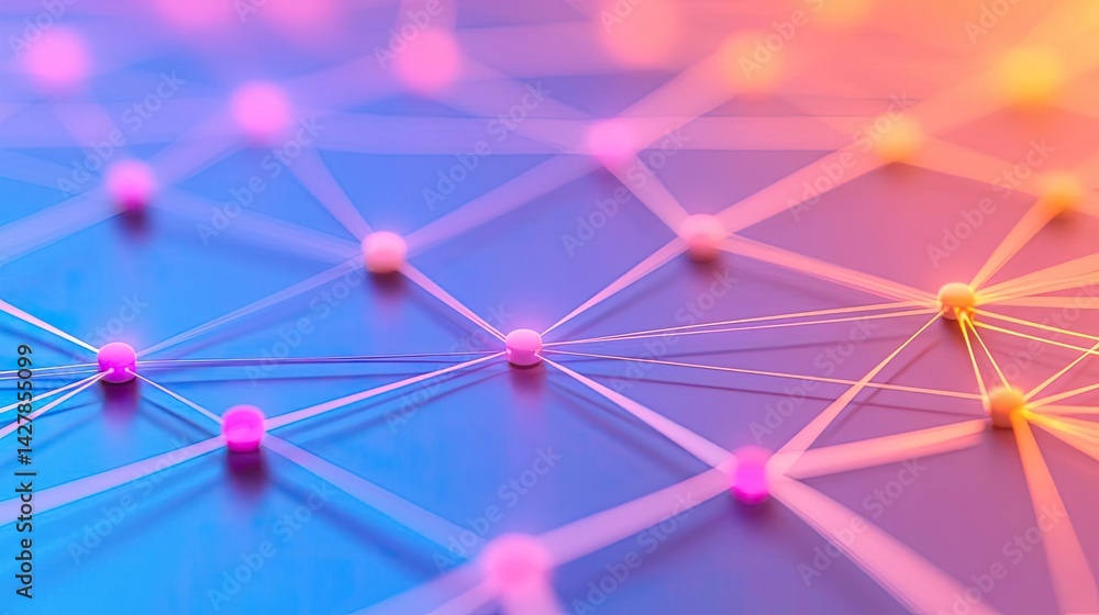 Aufkleber Lights of glowing fiber optic cables in digital technology connectors concept. Abstract digital network with colorful nodes and connections.
