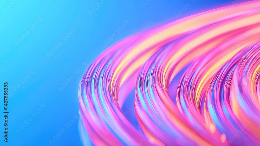 Aufkleber Lights of glowing fiber optic cables showing network connectors concept. Vibrant abstract waves of color creating a visually dynamic effect.