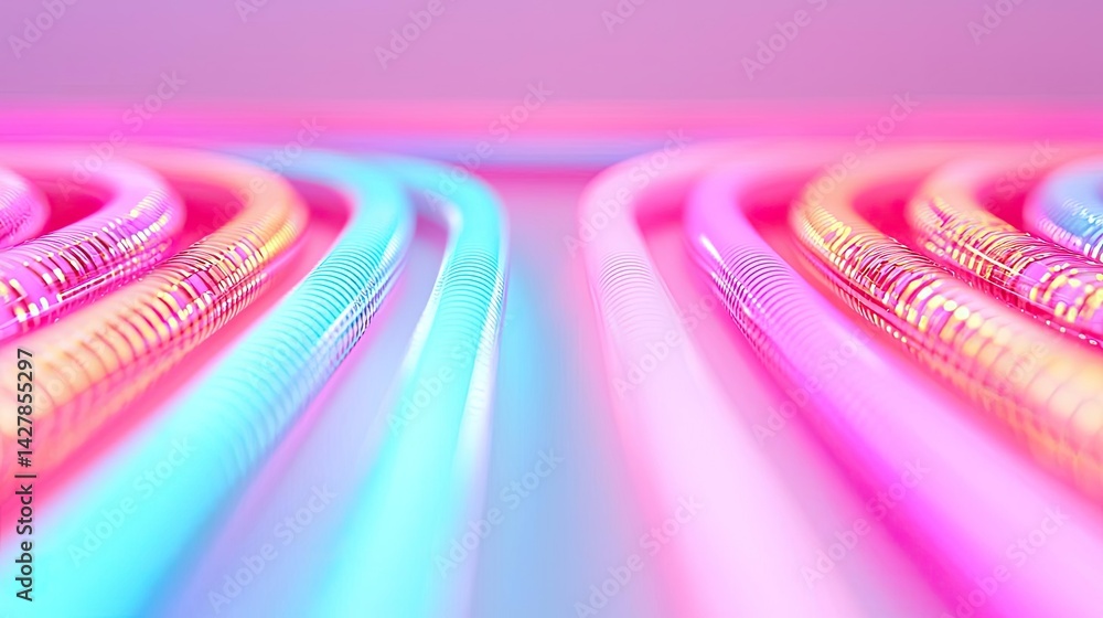 Poster lights of glowing fiber optic cables showing network connectors concept. vibrant neon lines create a