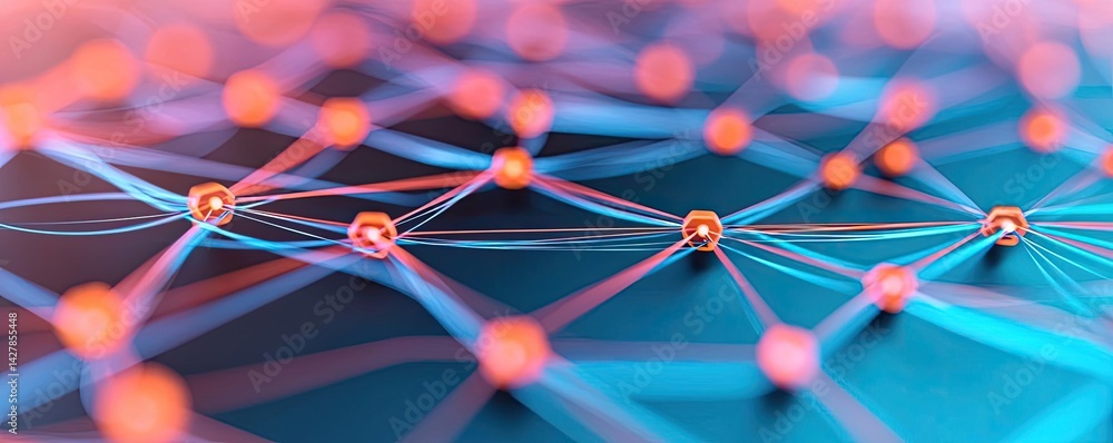 Aufkleber Lights of glowing fiber optic cables showing network connectors concept. Abstract digital connection network with glowing nodes and lines.