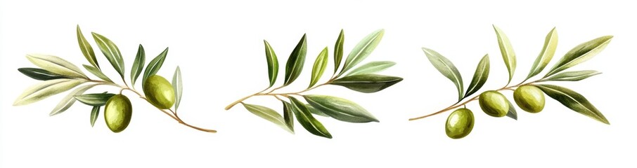 Olive Branches with Fruit and Leaves