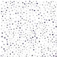 A textured pattern of scattered small violet shapes on a white background, creating a whimsical and abstract design.