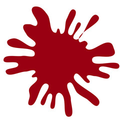 Red paint splash, featuring a dynamic, irregular shape with flowing edges, on a white background.