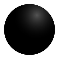 A smooth, glossy black sphere with subtle shading, appearing three-dimensional against a white background.