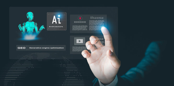 Ai architecture concept. GEO generative engine optimization, Businessmen use agentic AI to rank search engines, data analysis, with assistants, Artificial Intelligence technology, internet chatbot