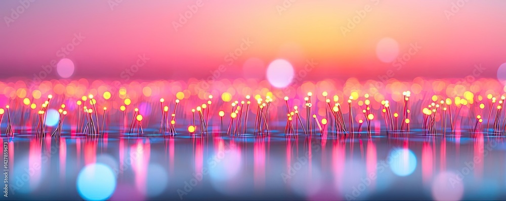 Poster lights of glowing fiber optic cables showing network connectors concept. vibrant abstract gradient w