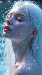 Ethereal Fantasy Portrait of a Dreamy Woman with Glowing Neon Water and Magical Lights – Hyper-Real AI Art