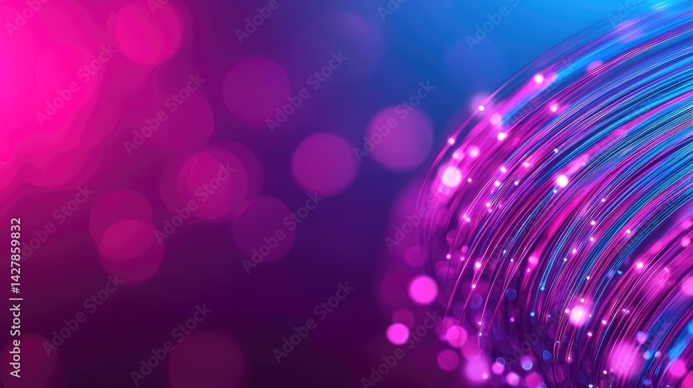 Poster lights of glowing fiber optic cables showing network connectors concept. abstract design featuring v