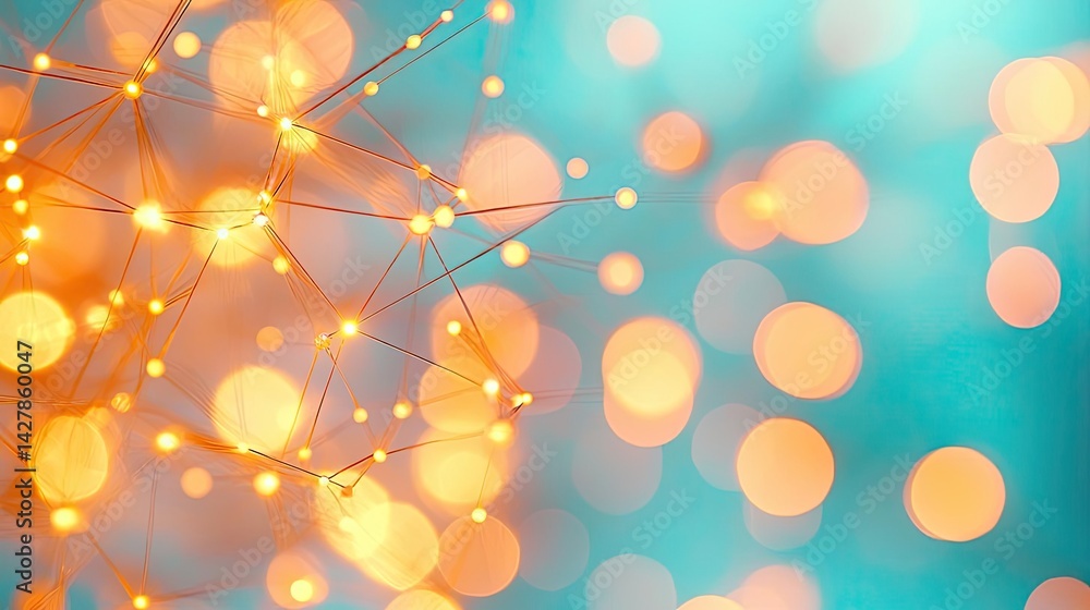 Poster lights of glowing fiber optic cables showing network connectors concept. abstract bokeh background w