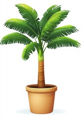 Obraz premium Tropical potted palm tree. Lush green fronds on a sturdy brown pot