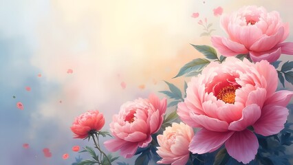 Romantic Abstract Peony and Rose Floral Painting – Dreamy Pastel Watercolor and Oil Art in 8K | A dreamy, abstract floral painting featuring blooming peonies and delicate roses in vibrant blush pinks.