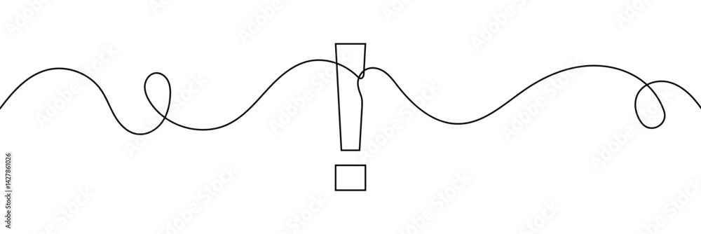 Poster continuous linear drawing of exclamation mark. single-line drawing of an exclamation mark. exclamati