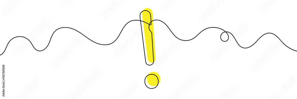Poster continuous linear drawing of exclamation mark. single-line drawing of an exclamation mark. exclamati