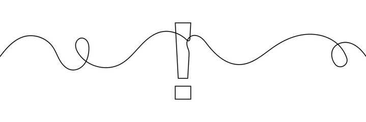 Obraz premium Continuous linear drawing of exclamation mark. Single-line drawing of an exclamation mark. Exclamation mark in one line style. Vector&nbsp;illustration.