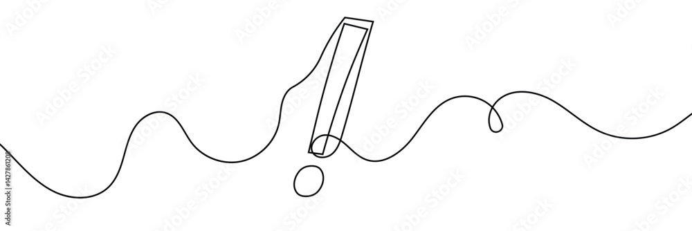Poster continuous linear drawing of exclamation mark. single-line drawing of an exclamation mark. exclamati