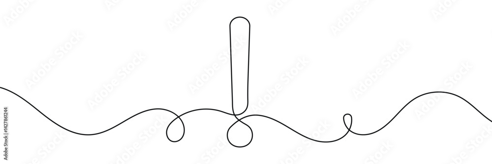 Poster continuous linear drawing of exclamation mark. single-line drawing of an exclamation mark. exclamati