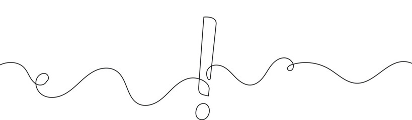 Continuous linear drawing of exclamation mark. Single-line drawing of an exclamation mark. Exclamation mark in one line style. Vector illustration.