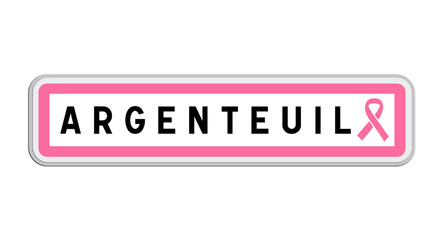 Panneau de sortie d'Argenteuil, Val-d'Oise, Île-de-France avec Ruban Octobre Rose