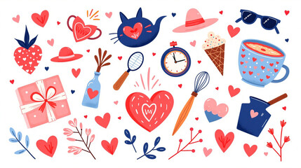 Valentine's Day party items on white