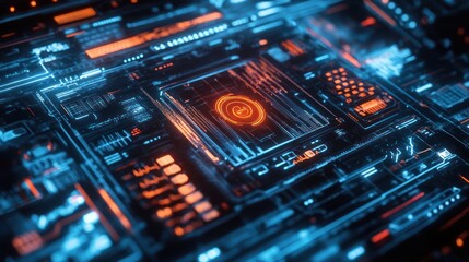 Fototapeta premium Abstract Futuristic Technology Interface: Neon Circuit Board
