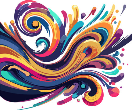 Vibrant Dynamic Abstract Vector Illustration of Colorful Swirling Waves and Fluid Shapes, Modern Futuristic Digital Art for Creative Design and Tech Projects