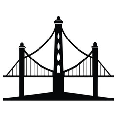 Suspension Bridge Silhouette White Background Vector