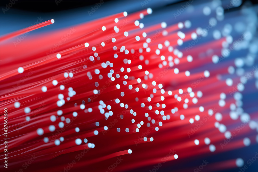 Aufkleber a close-up image of vibrant red fibers intertwined with bright particles, creating a dynamic and vis