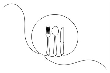Fork and Knife one line drawing of continuous line  vector illustration