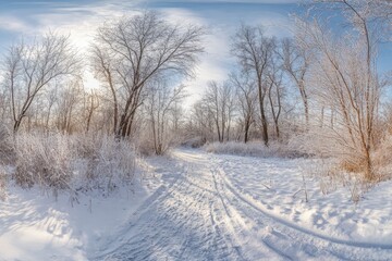 Winter Landscape with Snow Covered Trees and Path