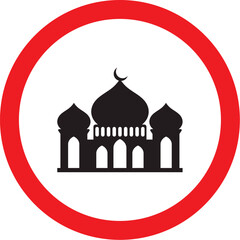 mosque zone regulatory sign with red circle indicating religious or cultural area and worship location