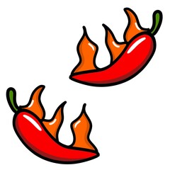Hot Chili pepper flat design. Organic vegetable sign. Isolated chili peppers icon on white background. Natural food. 