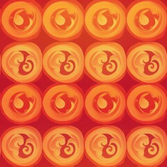 A Thai pattern featuring repetitive swirling lines and kranok motifs, with a gradient of warm colors from orange to red