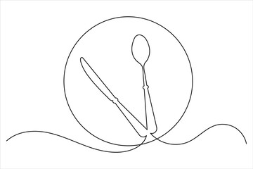 Fork and Knife one line drawing of continuous line  vector illustration