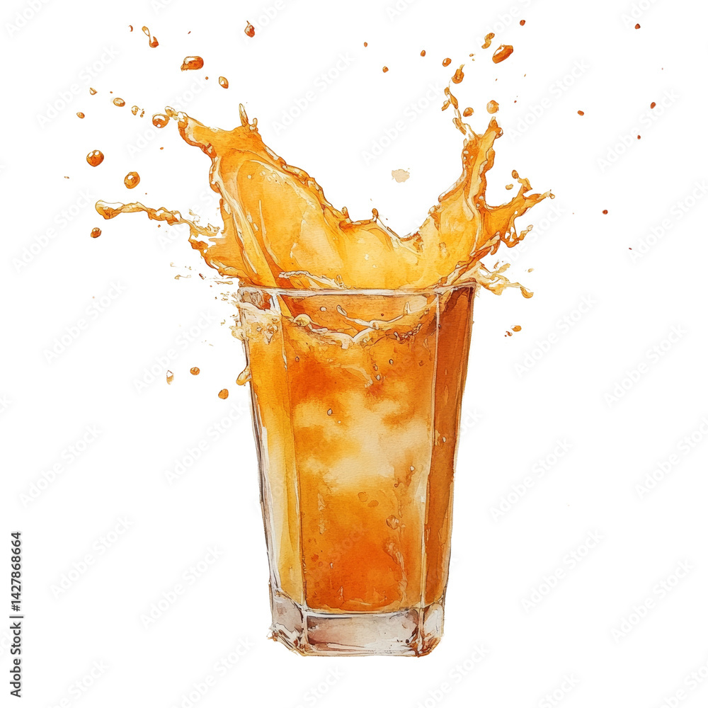Poster refreshing drink illustration in watercolor style creating dynamic splash effect