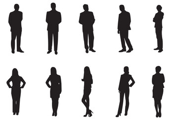 business man and business women standing silhouette . 