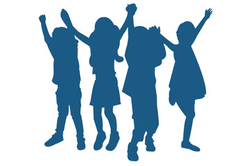 children playing boys and girls silhouettes isolated on white background . 