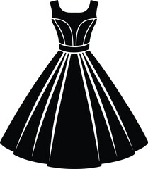 Female Dress Silhouette Vector - Simple Black Fashion Illustration