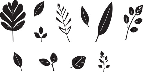 Set of leaves, flat silhouette. Hand drawn vector illustration