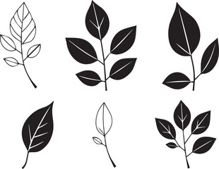 Fototapeta premium Set of leaves, flat silhouette. Hand drawn vector illustration