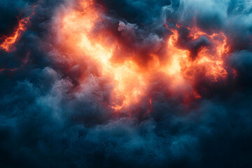 Fototapeta premium Abstract Fiery Explosion Amidst Dark Smoke - Dynamic Energy and Destruction Concept