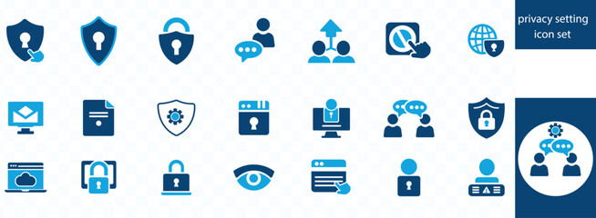 privacy setting icon set. Data protection symbol. Secured network icon collection. Technology concept and more