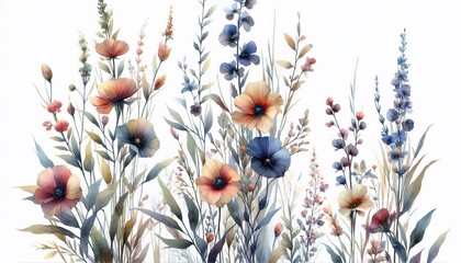 Watercolor floral vertical background with soft botanical elements