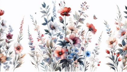 Watercolor floral vertical background with soft botanical elements