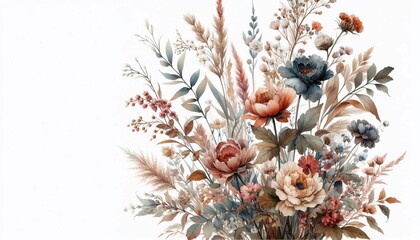 Watercolor floral vertical background with soft botanical elements