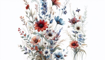 Watercolor floral vertical background with soft botanical elements