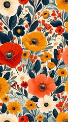 Vibrant floral pattern, garden blooms, summer, textile design