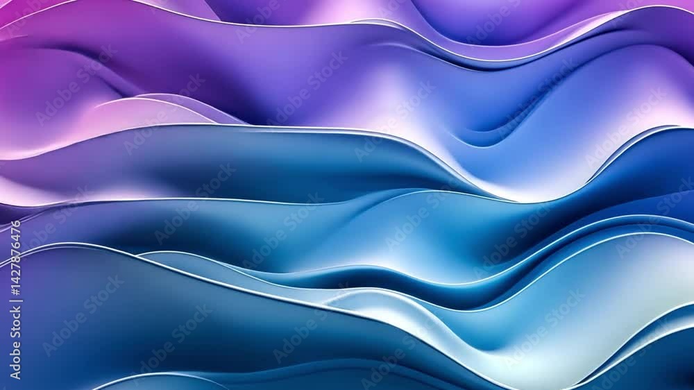 Poster smooth, flowing waves in vibrant shades of purple and blue create mesmerizing abstract background, b
